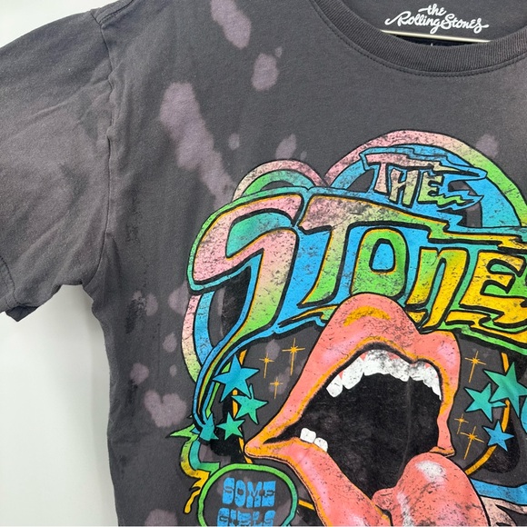 The Rolling Stones Custom Bleached Baby Tee Size Large Upcycled Music Colorful - Picture 3 of 8
